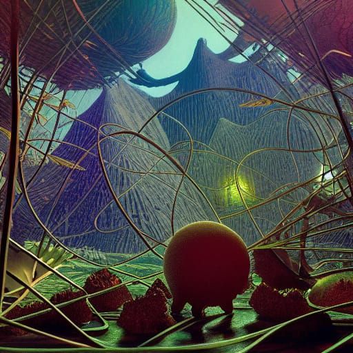 Dodecahedron Landscape in Renaissance Futurism Style