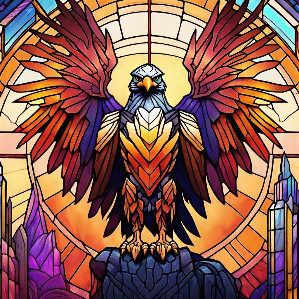 Armored Eagle Superhero in Stained Glass Style