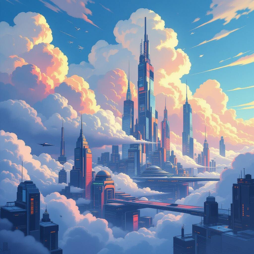 Cloud Cityscape in Hypersurreal Futuristic Style