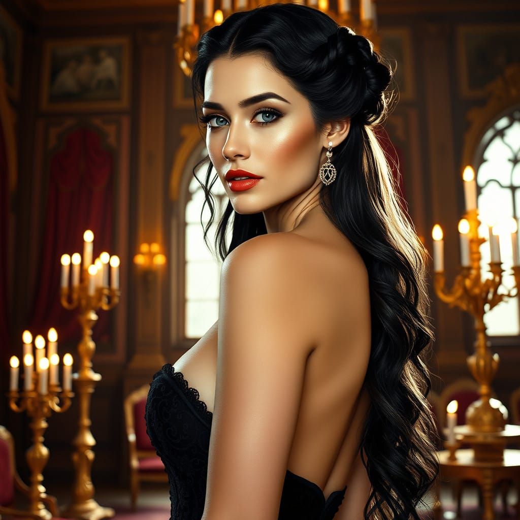 Elegant Fantasy Portrait of a Regal Woman in a Luxurious Pal...