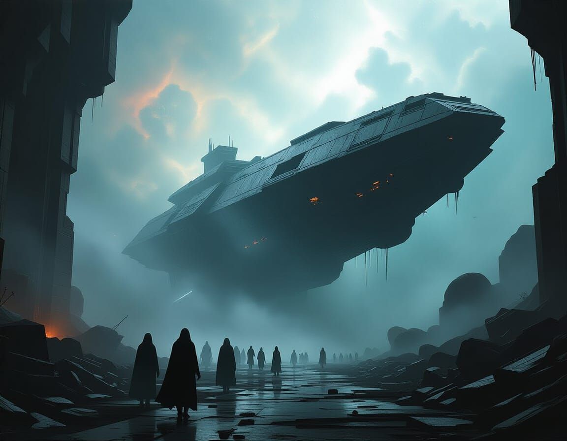 Derelict Spaceship in Nebula, Cosmic Horror Digital Painting