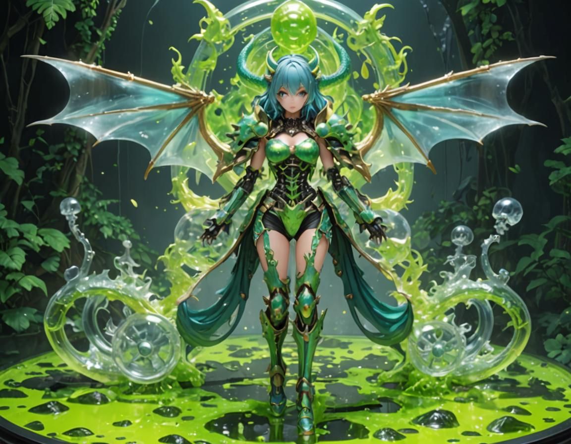 Rainbow Slime Dragon Girl with Metal Skeleton