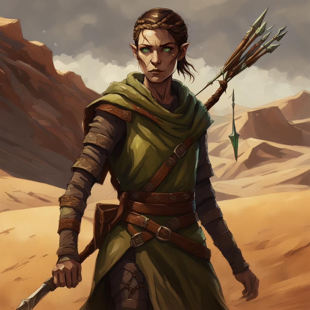 Fallen Wood Elf Adventurer in Desert Landscape