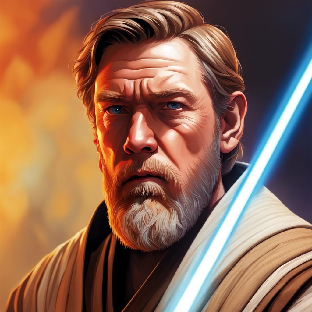 Hyperrealistic Obi-Wan Kenobi Portrait in Splash Art Style