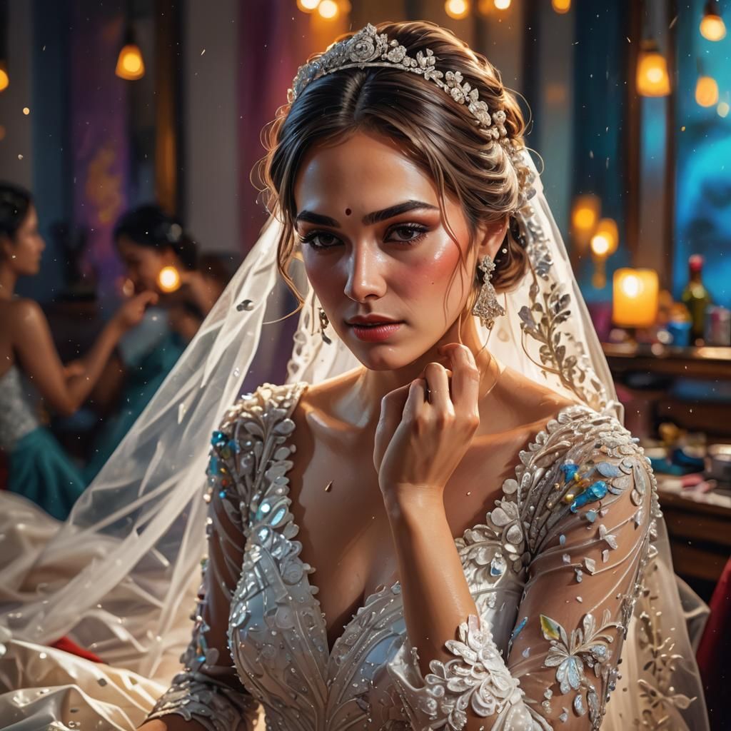 Bride Prepares: Hyperrealistic Wedding Night Portrait