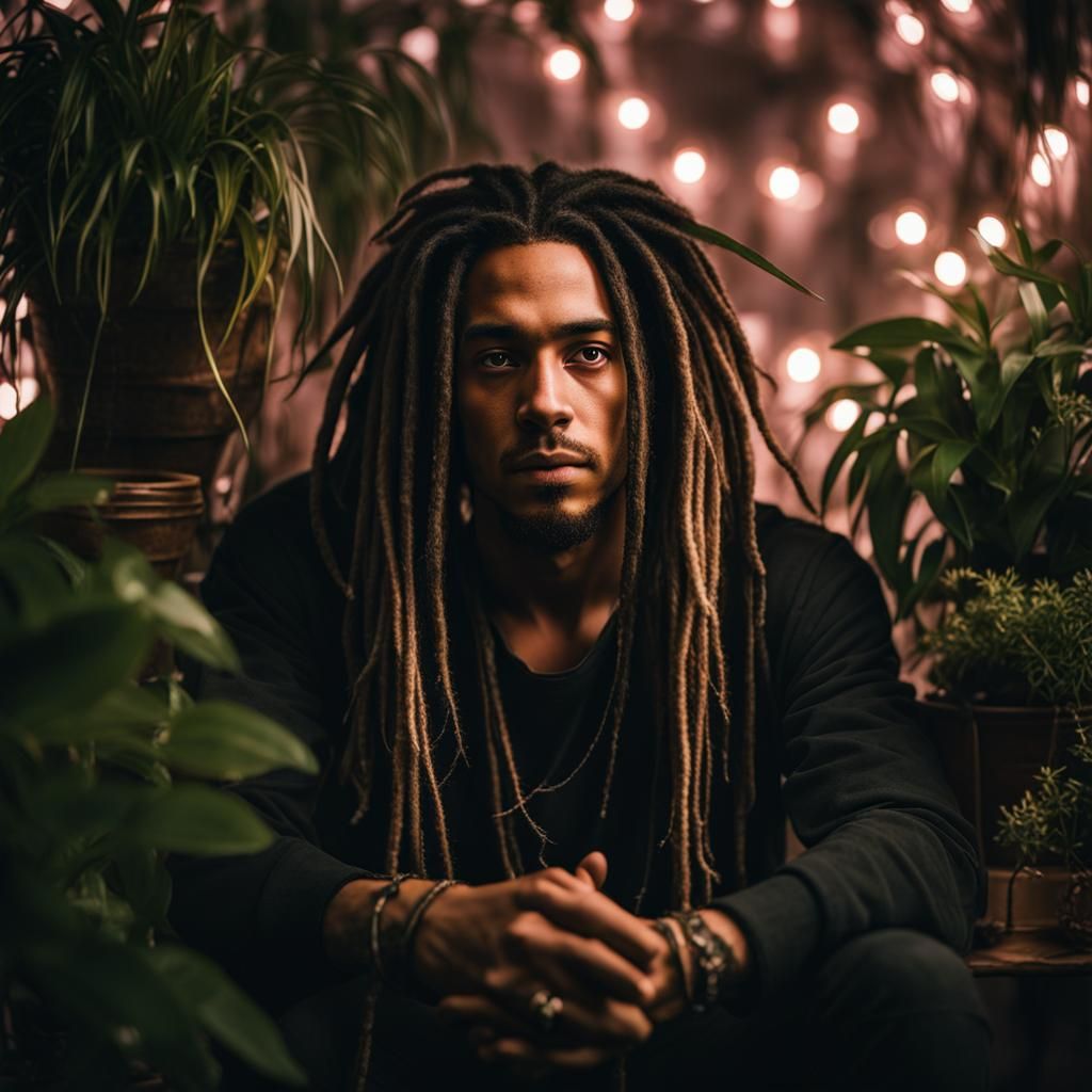 Moody Gothic Portrait with Pink and White Lights