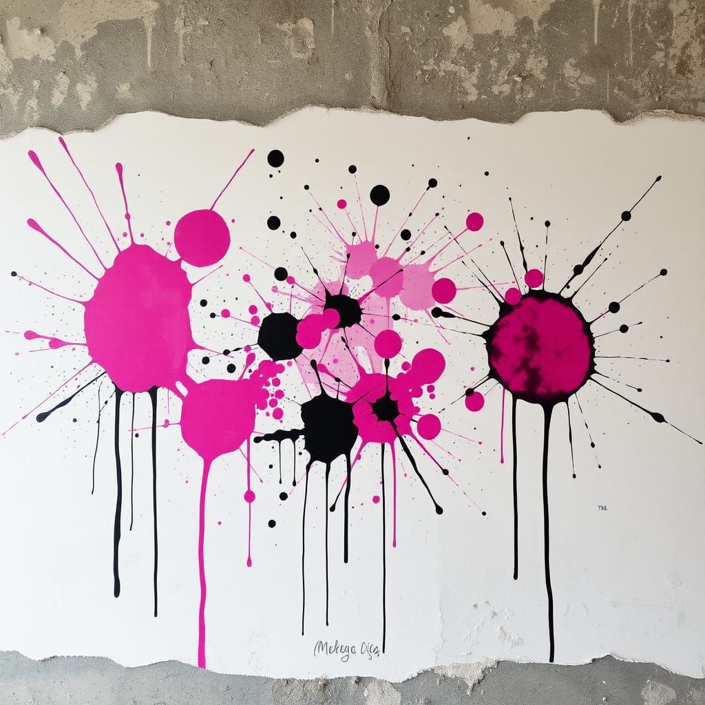 Abstract Ink Splatter Art on Wall