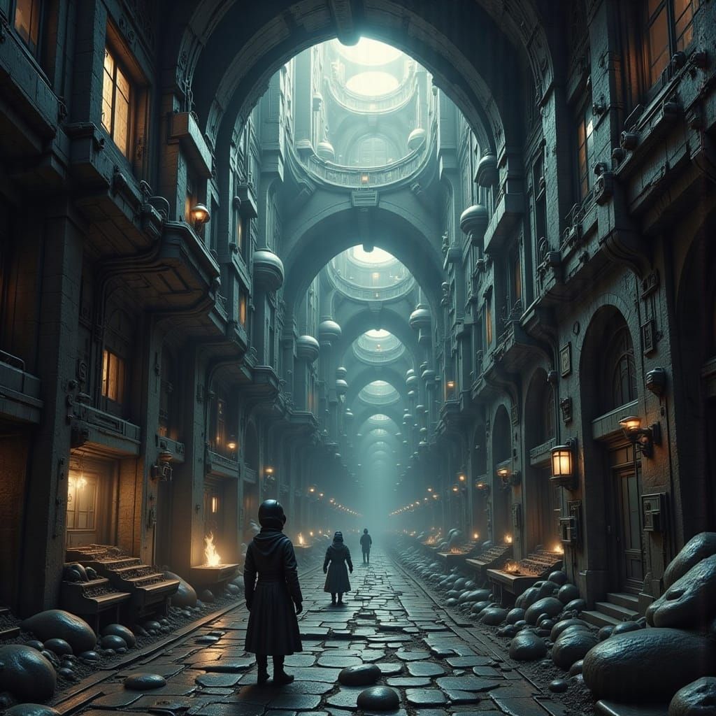 Dystopian Sci-Fi Engineer Climbs Vast Spaceship