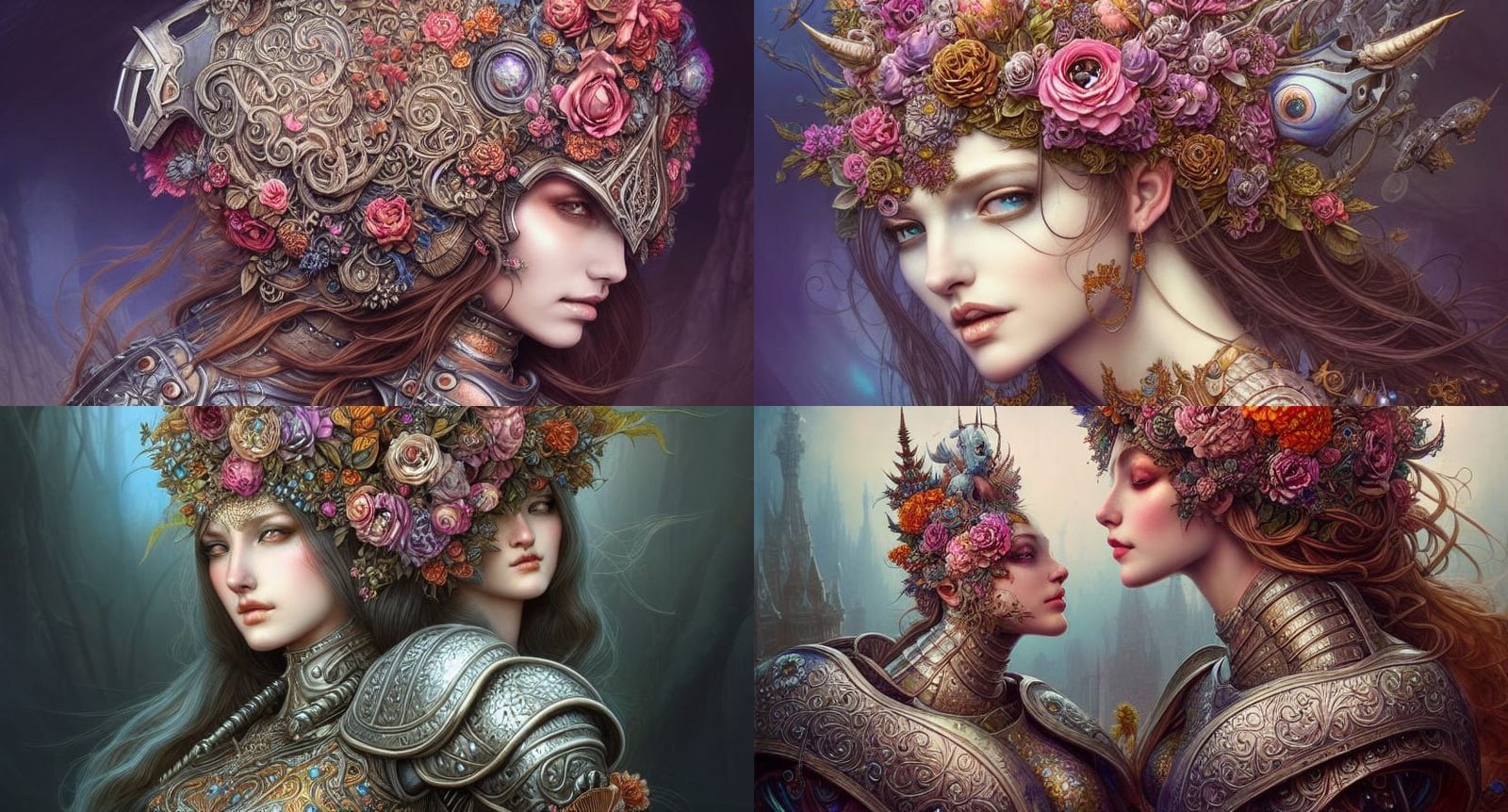 Woman in Armor with Floral Headdress Digital Art
