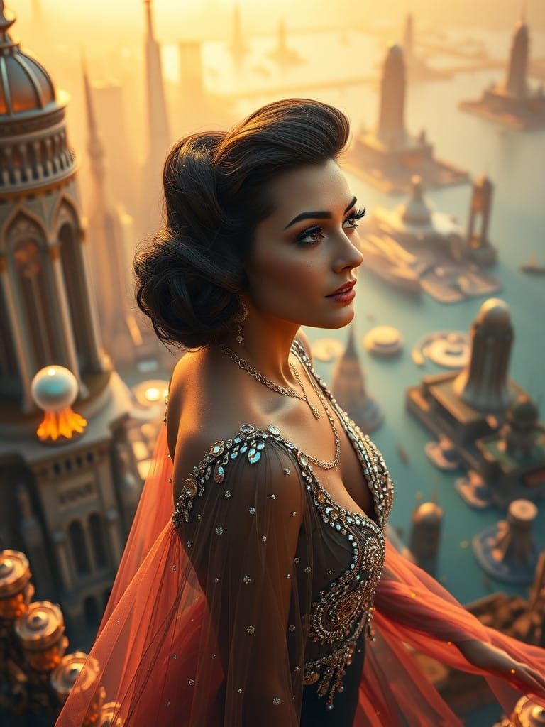 Captivating Retro Futuristic Goddess Reigns Over Atlantis Ci...