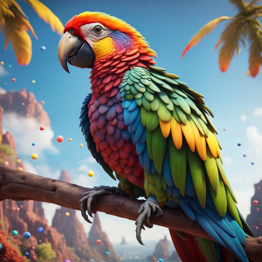 Rainbow Parrot Fantasy Concept Art in Deep Color