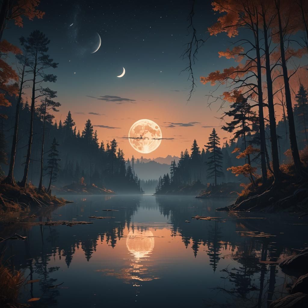 Serene Moonlit Lake Fantasy Concept Art