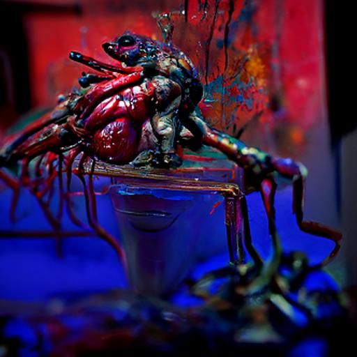 Biopunk Statue with Captive Heart in Oil Painting
