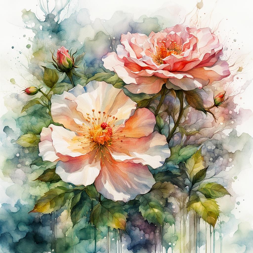 Fantasy Watercolor: Wild Rose Double Exposure