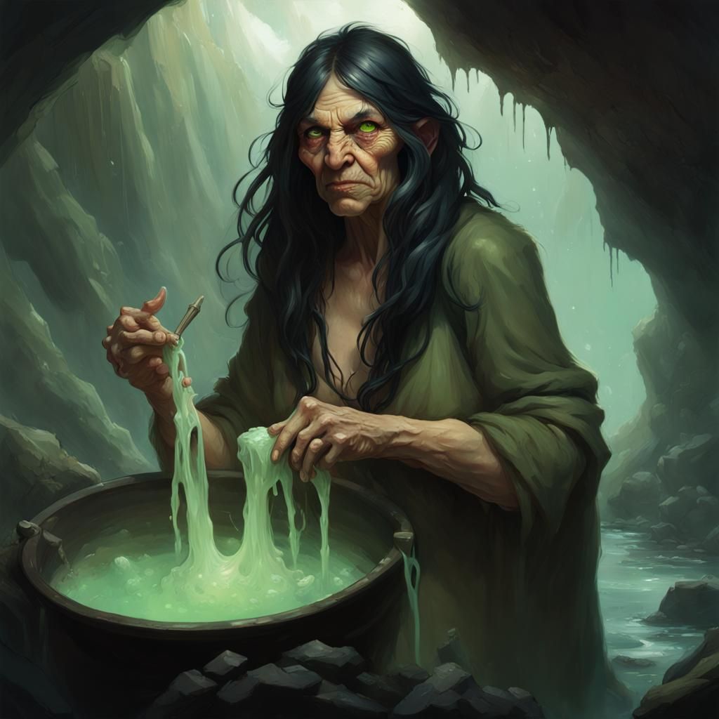 Fish-like Hag in Cavern: Detailed Concept Art