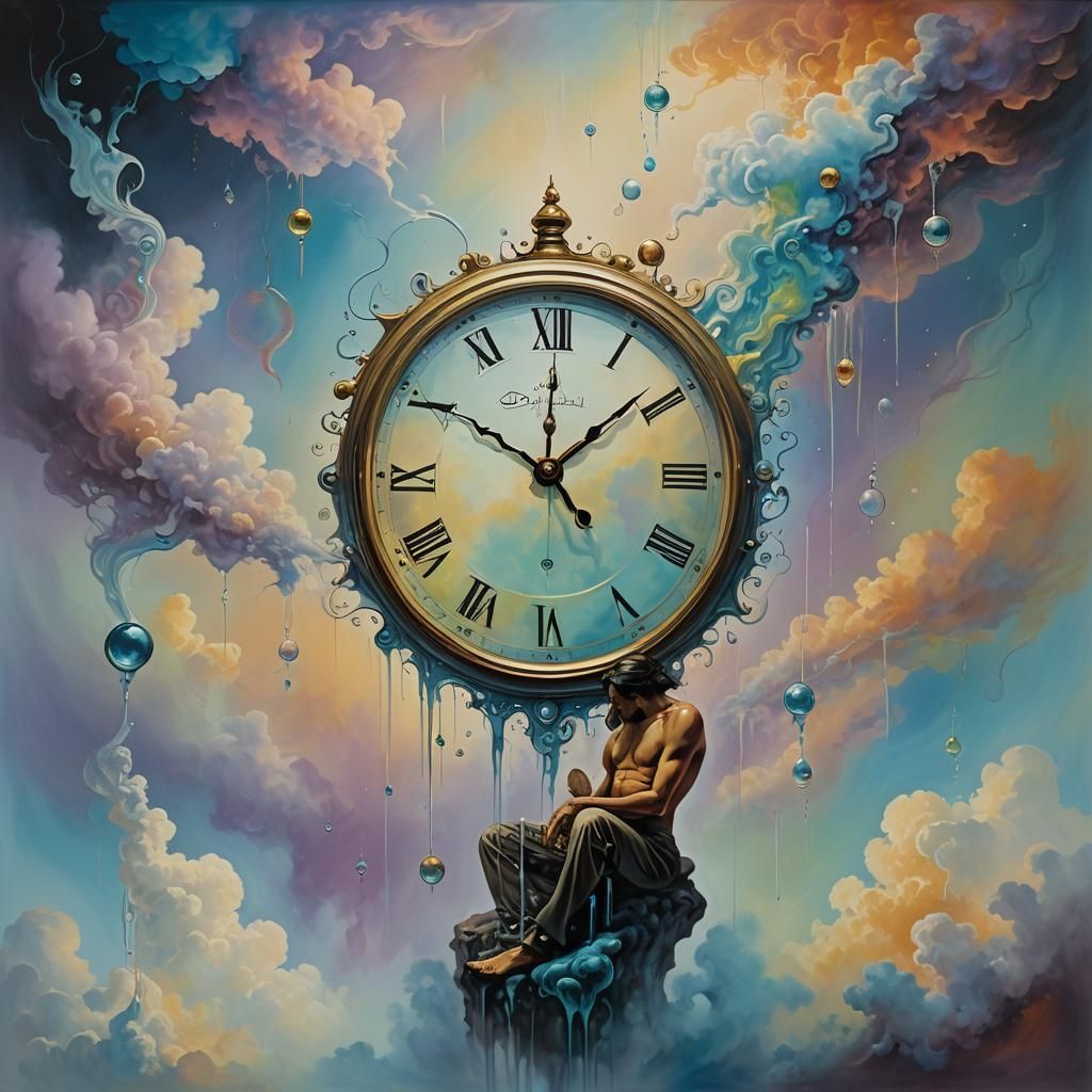 Weightless Figure in Iridescent Mist: Surreal Dreamscape