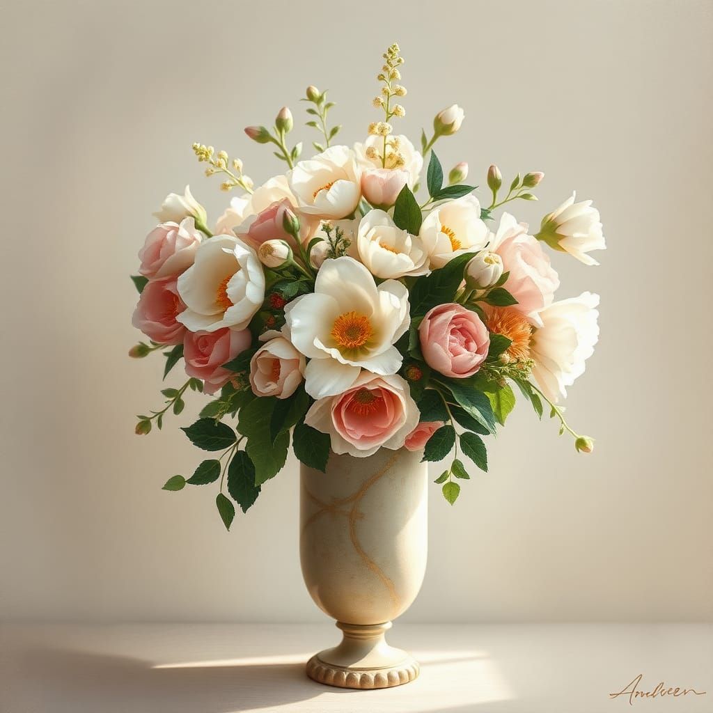 Vintage Floral Arrangement in Dreamlike Style
