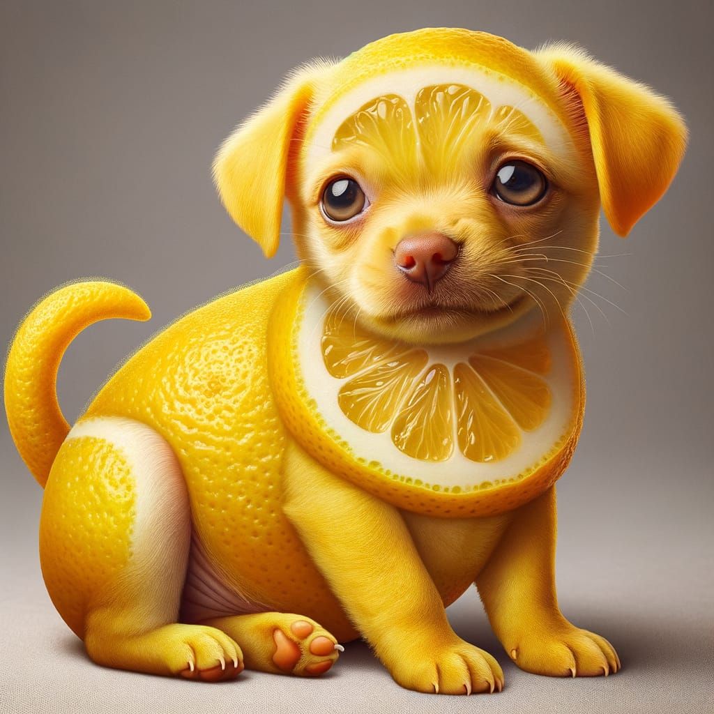 Photorealistic Lemon Puppy with Zest Textures