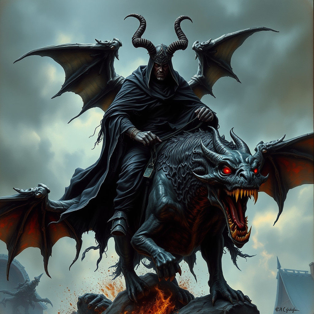 Dark Winged Rider in Dark Fantasy Style