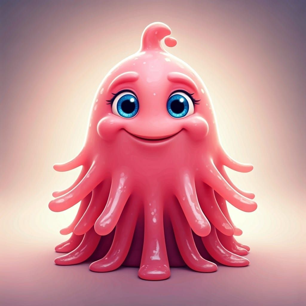 Adorable Pink Blob Creature in 3D Style
