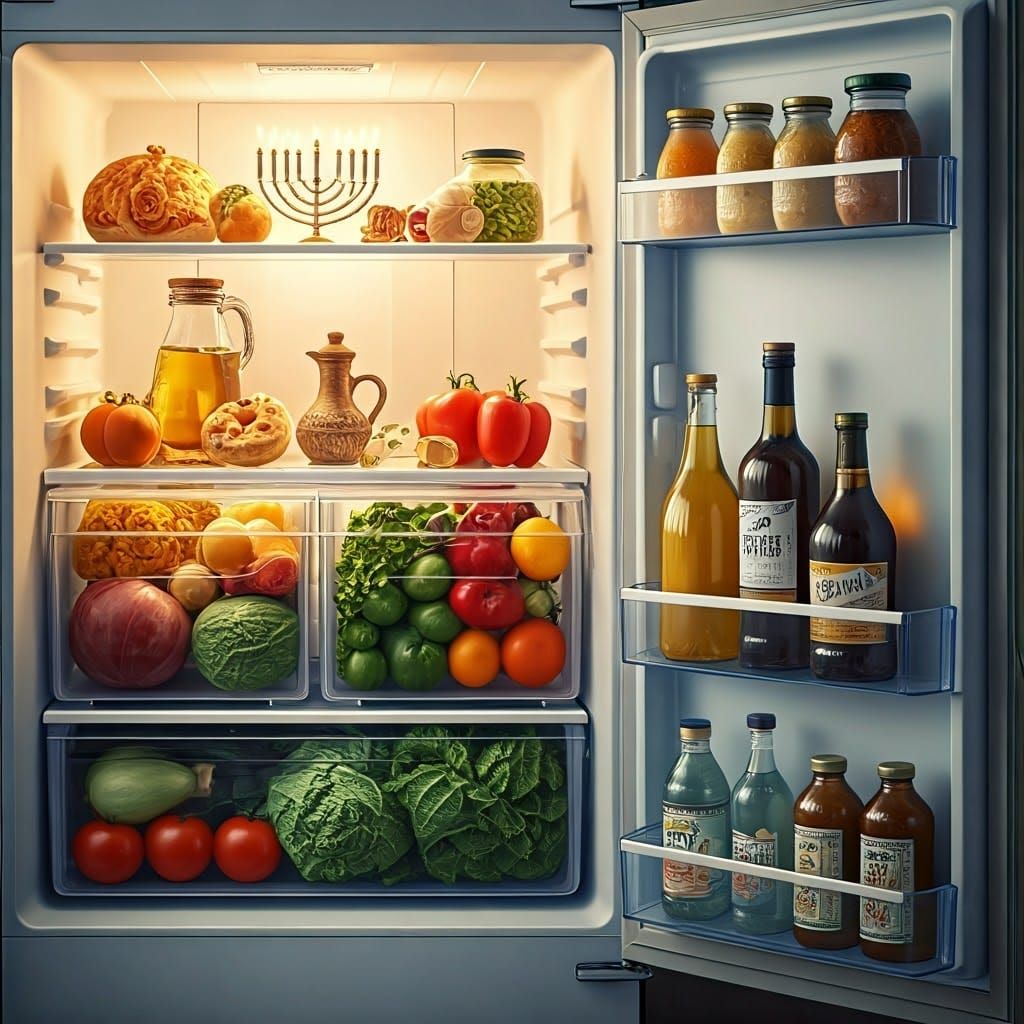 Realistic Refrigerator Scene with Vibrant Produce and Hidden...