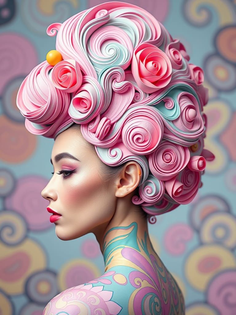 Ornate Easter Egg Hairstyle in Takashi Murakami Style