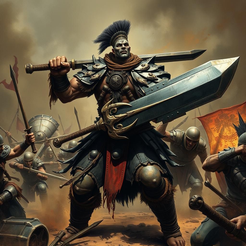 Warrior Charges into Battle in Grimdark Fantasy Style