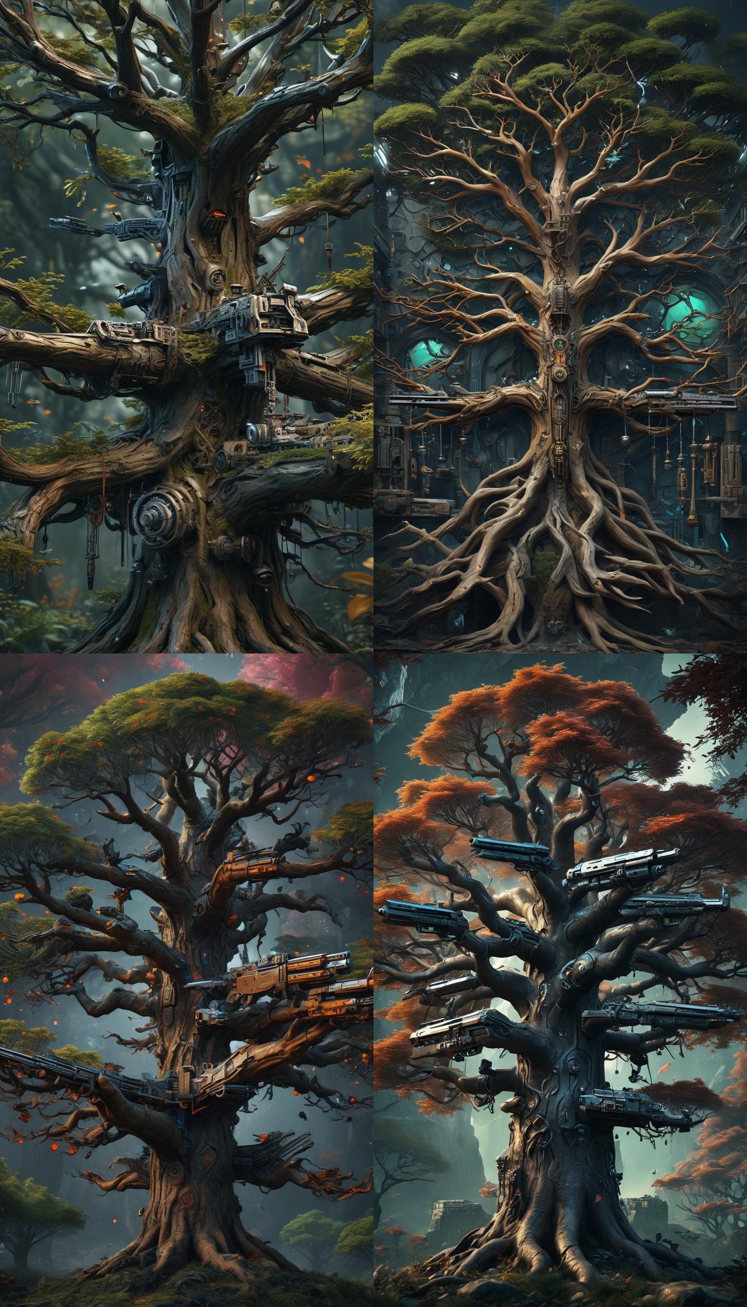 Futuristic Tree with Weaponized Branches