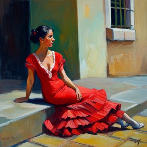 Flamenco Woman in Oil Painting Style