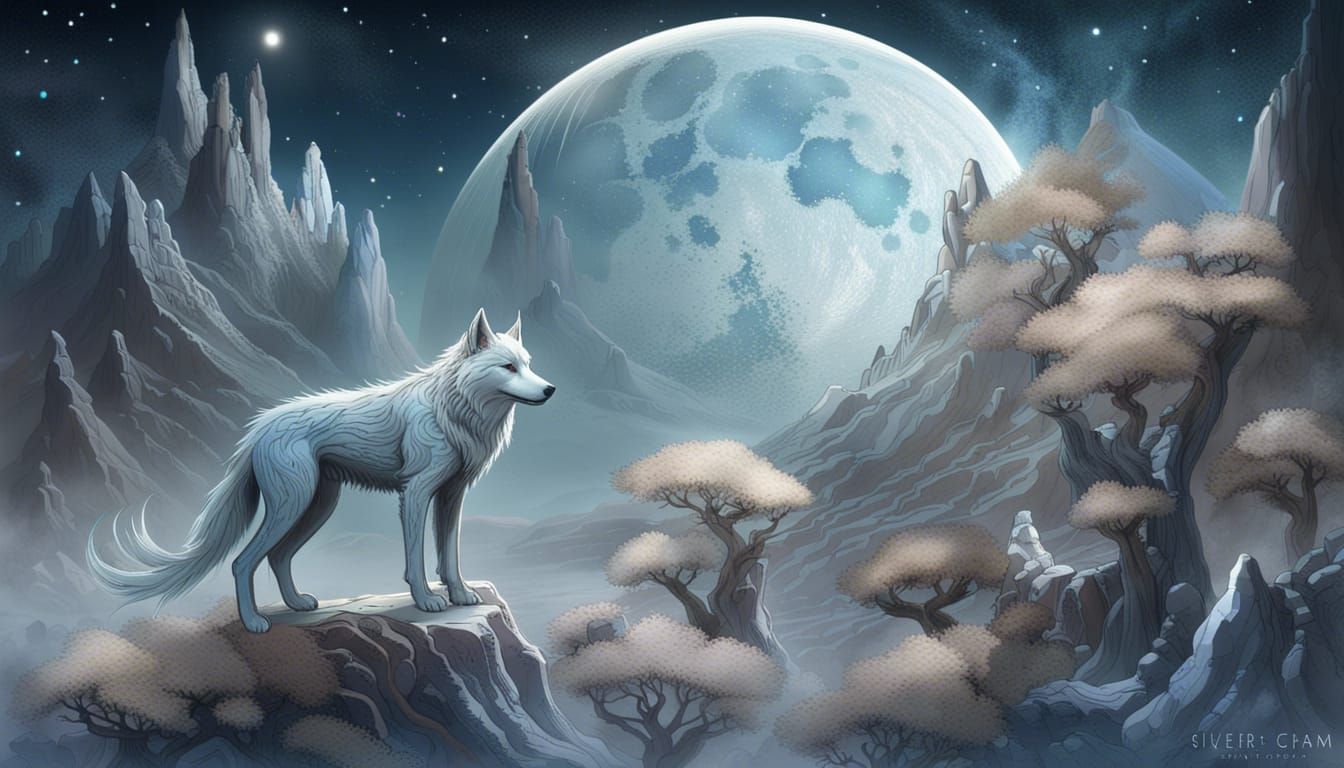 Fantasy World: Silver Desert Under a Giant Moon