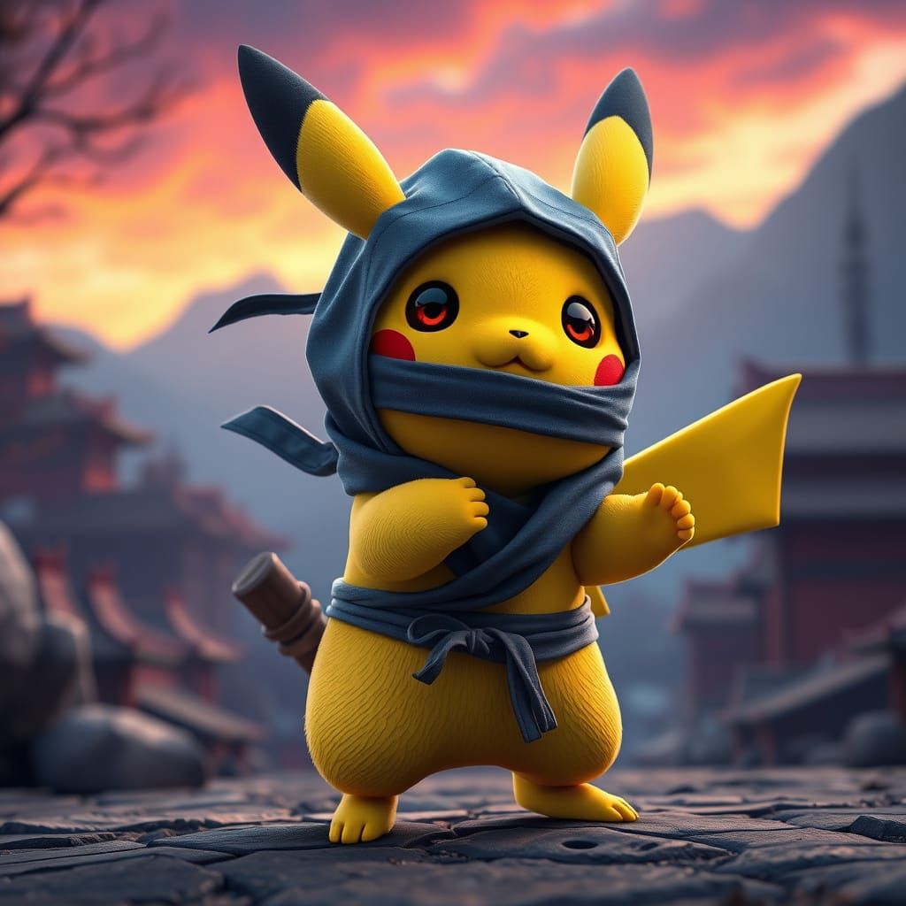 Ninja Pikachu in Fantasy Matte Painting