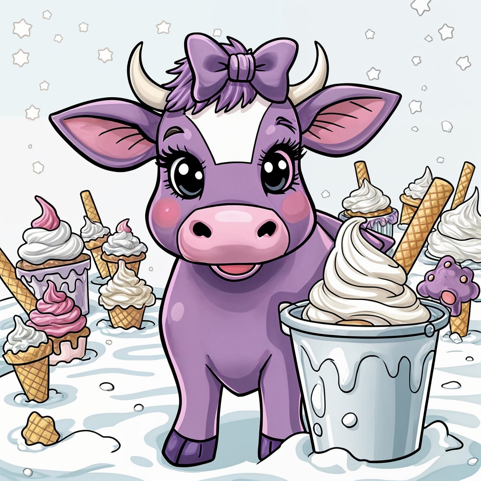 Comic Purple Cow in Ice Cream Dreamscape