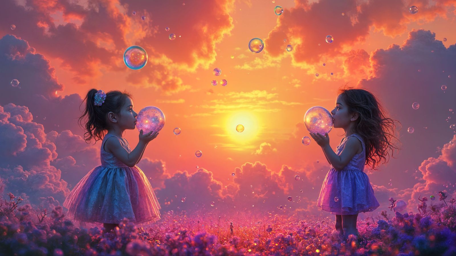 Cosmic Rainbow Dreamscape with Iridescent Kids in Vibrant Su...