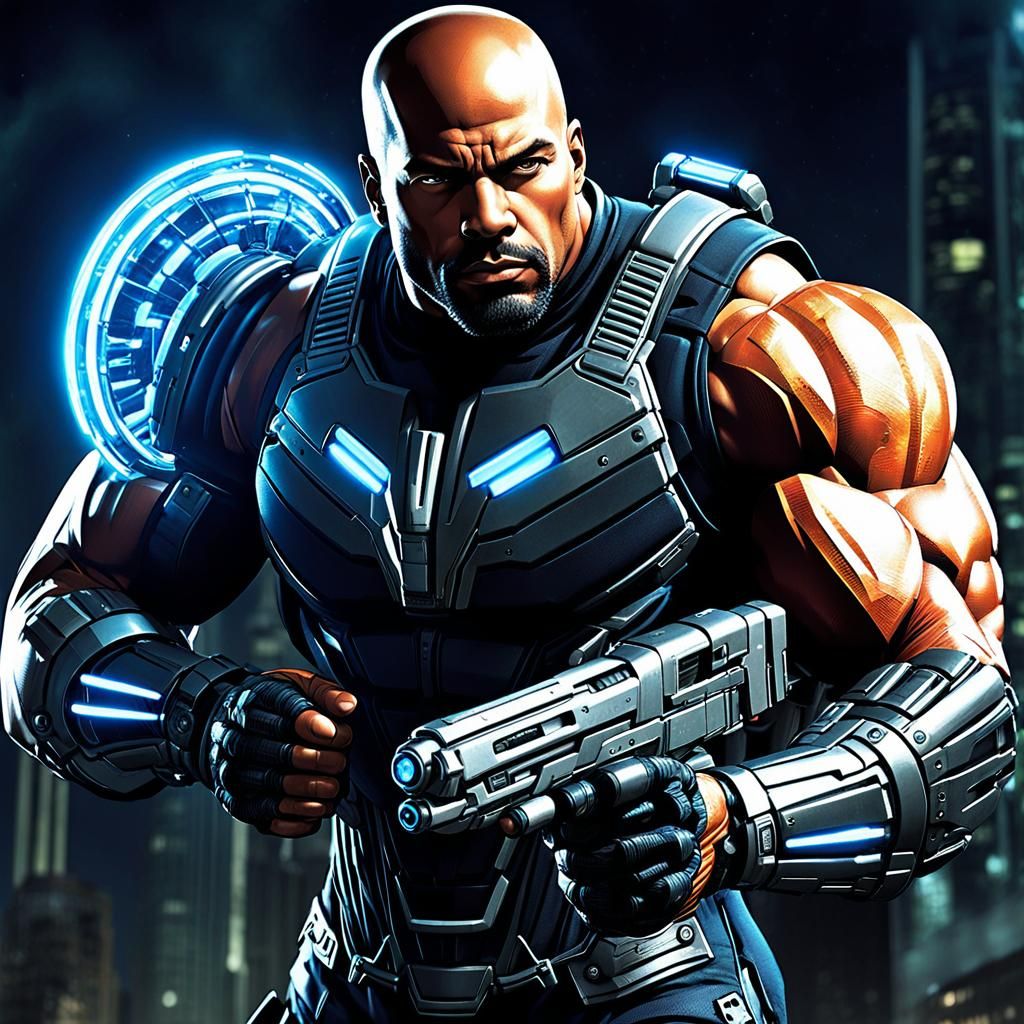 Cybernetic Hero Transforms Weapon in Comic Book Art