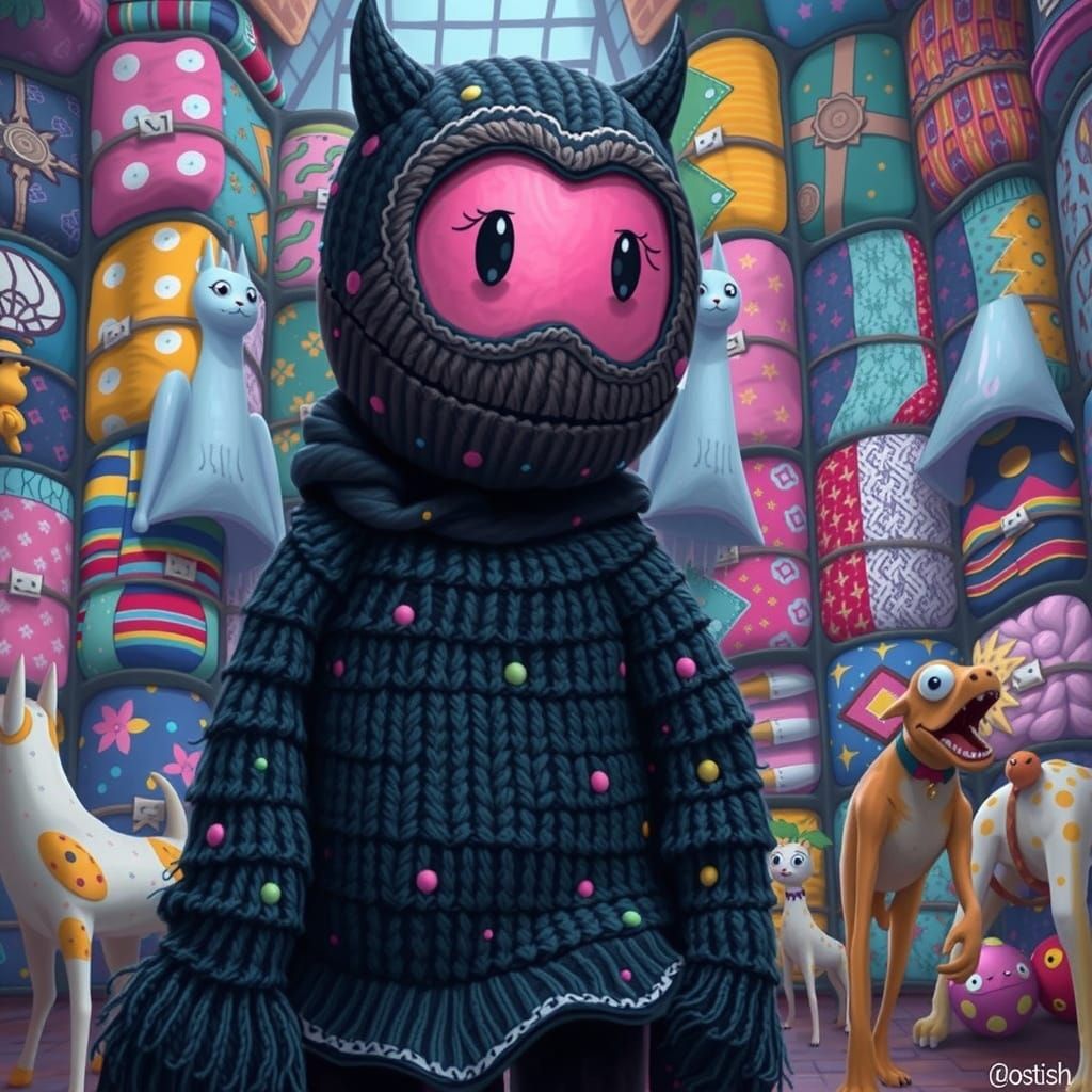 Whimsical Sock Realm with Sock Monster in Surreal Style