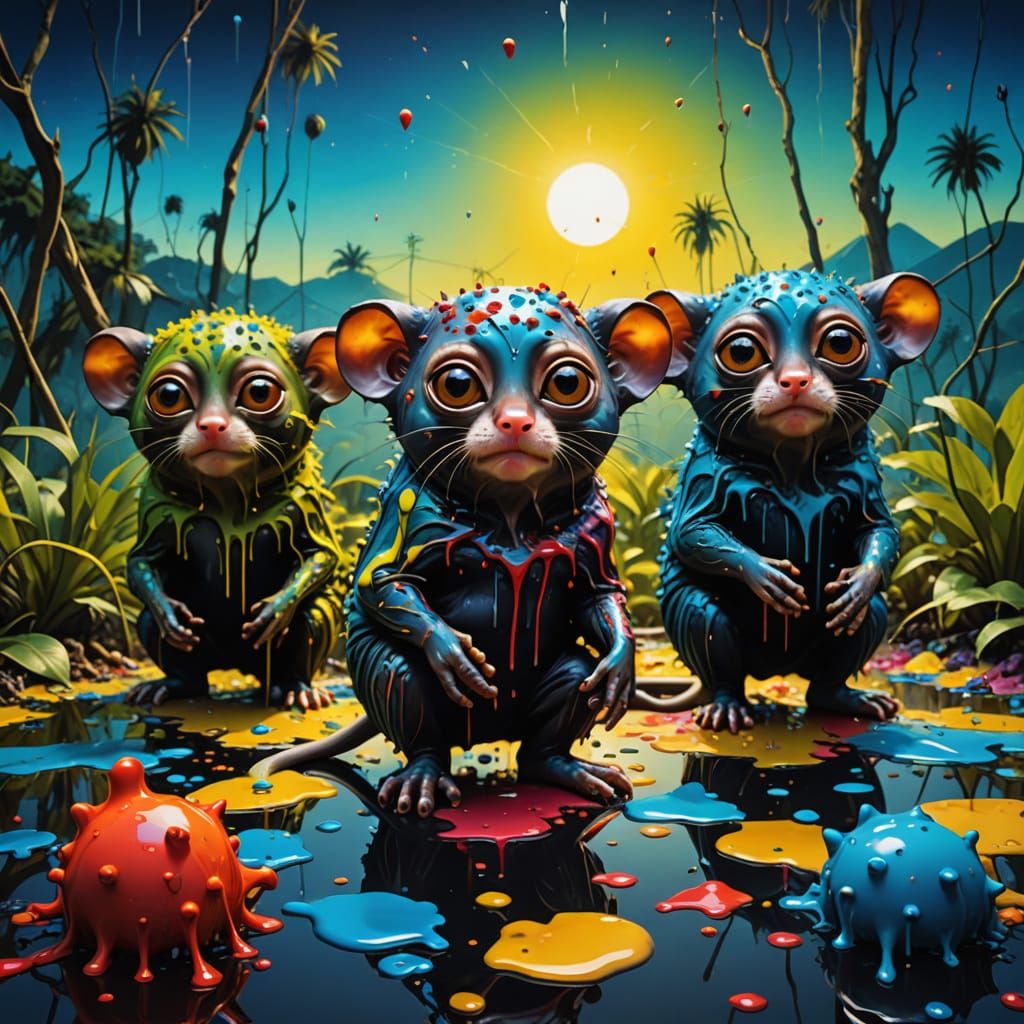 Surreal Landscape with Tarsiers in a Melting World