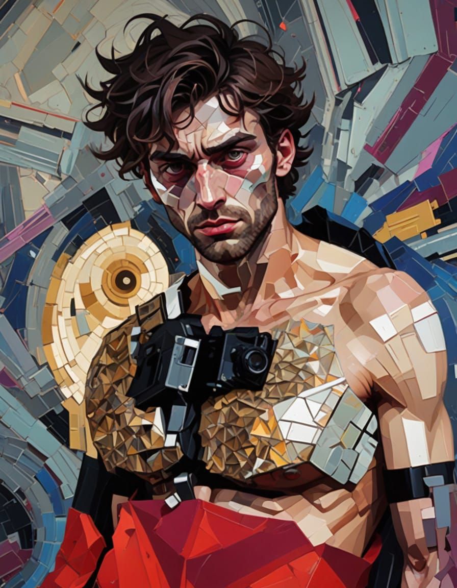 Rugged Beggar Man with Intricate Scars and Distinctive Chest...