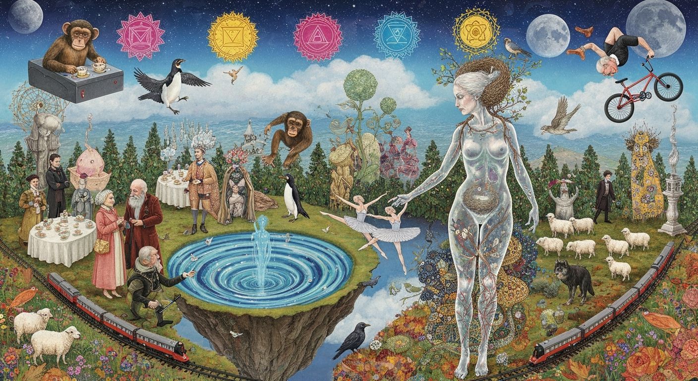 Surreal Tea Party on Floating Island, Psychedelic Art