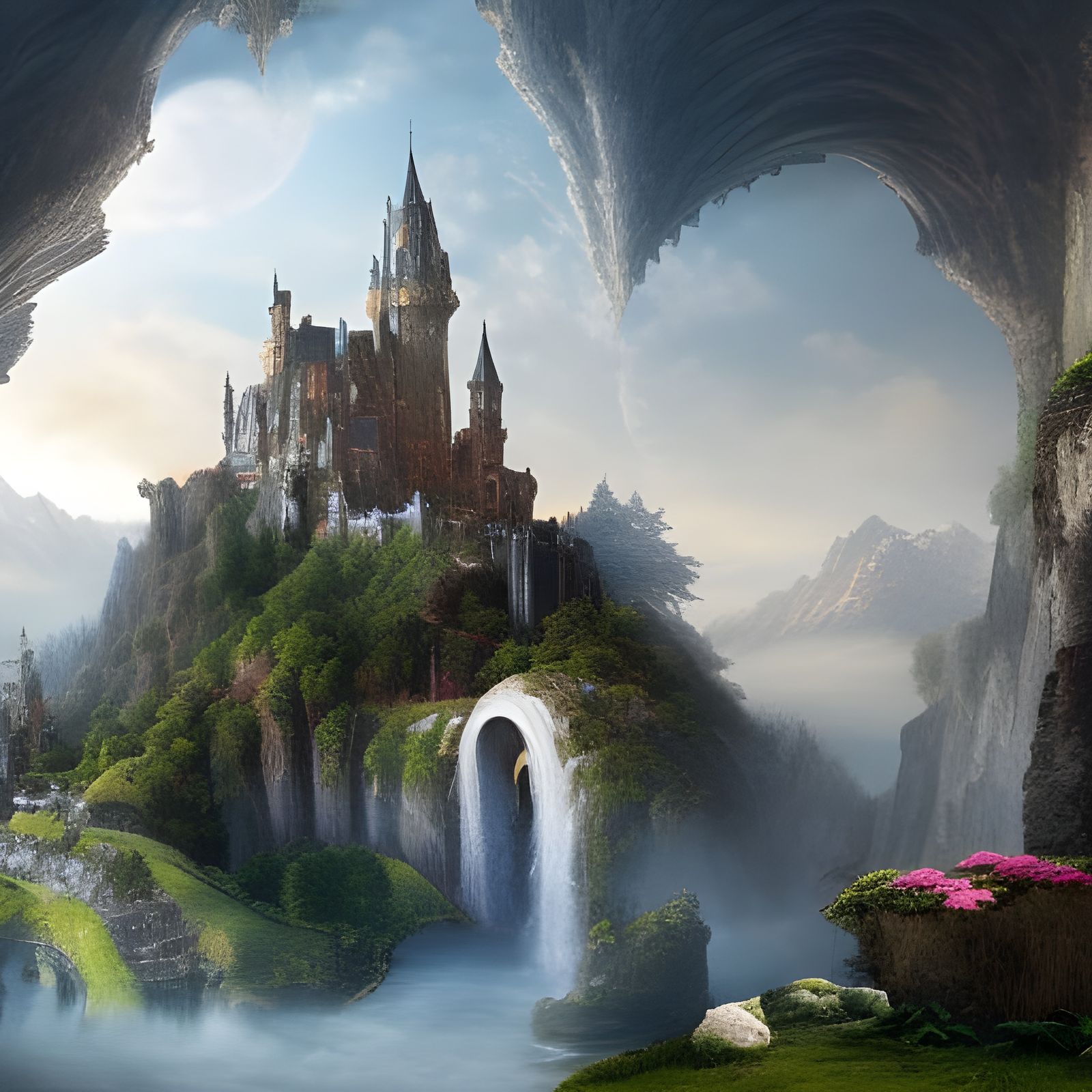 Epic Fantasy Landscape with Distant Castle