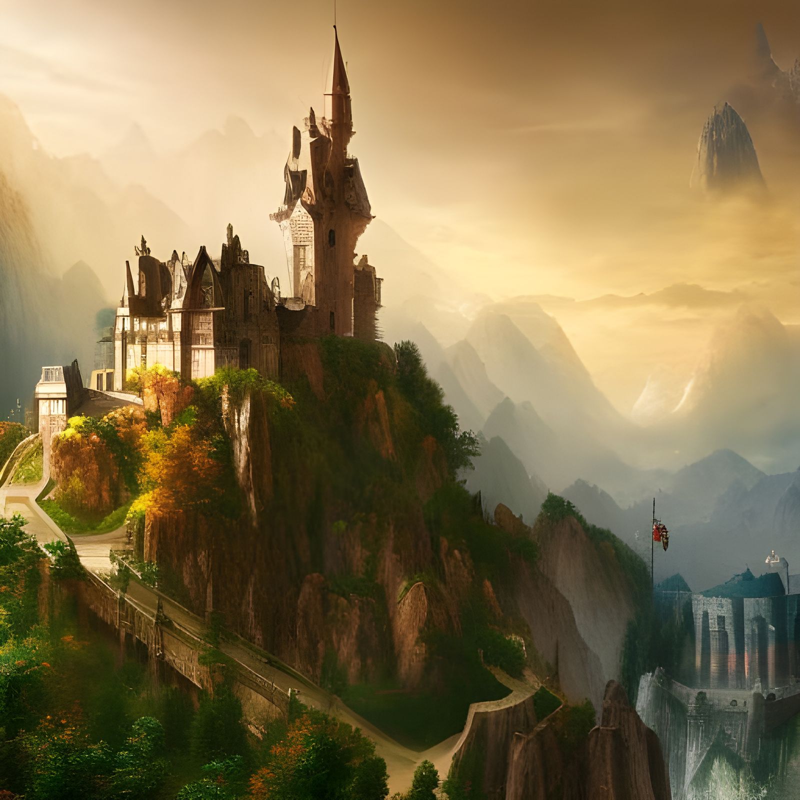 Epic Fantasy Landscape with Distant Castle