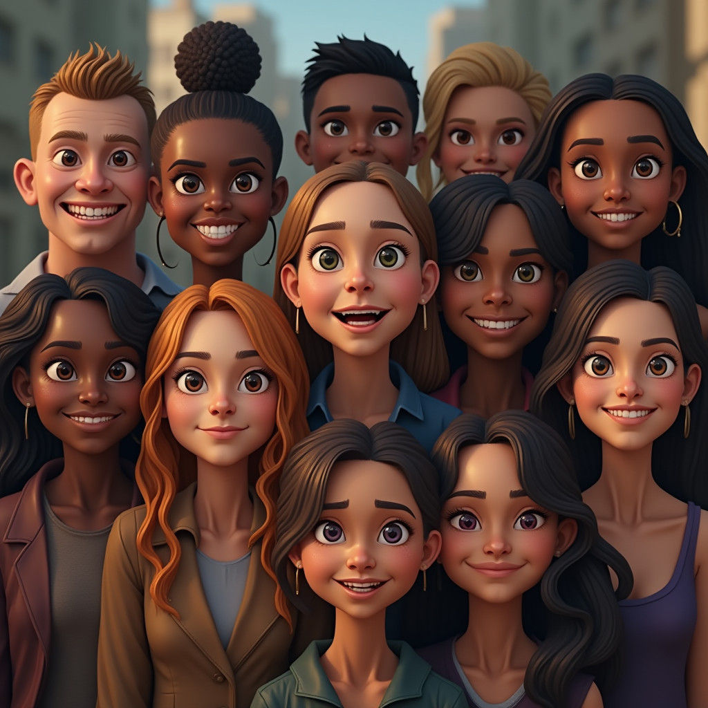 Diverse People Portrait in Detailed Matte Painting Style
