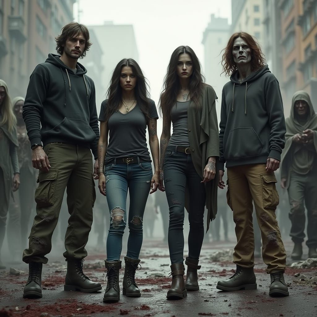 Zombies in Destroyed City, Hyperrealistic Cinematic Style