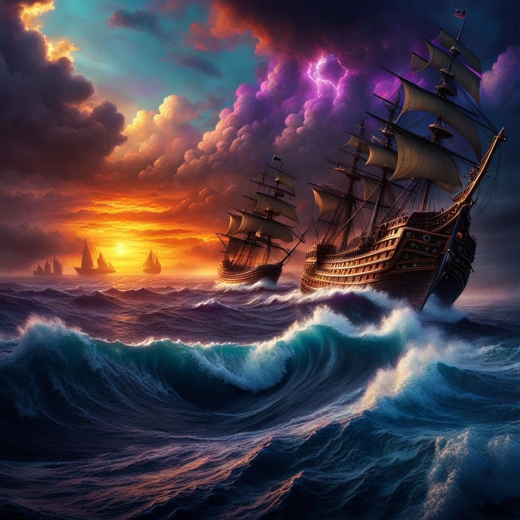 Stormy Pirate Battle on Fiery Seas