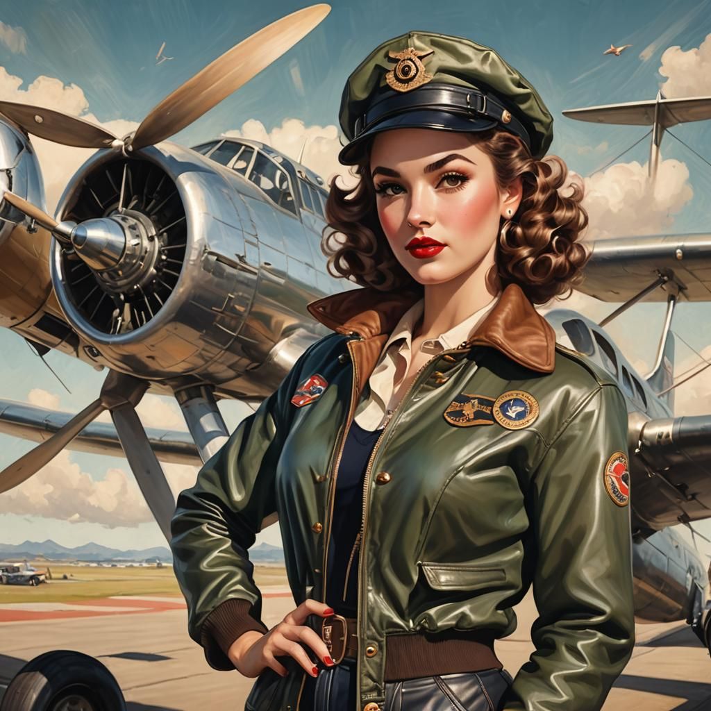 World War II Pinup Model in Vargas Style