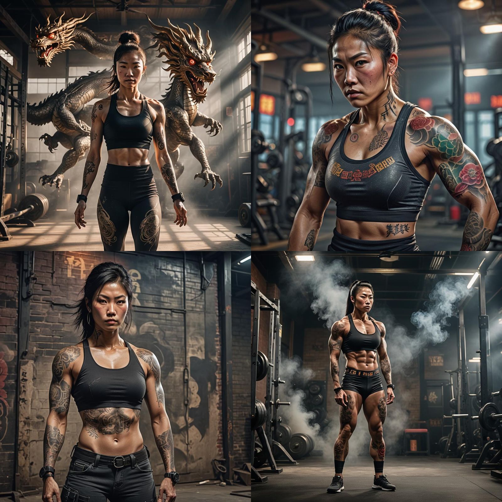 Hyperrealistic Chinese Bodybuilder with Tattoos