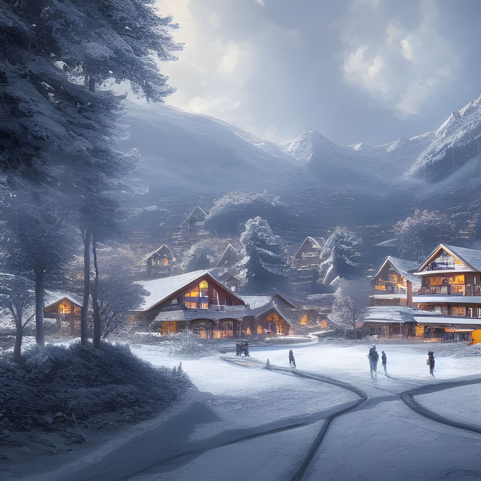 Winter Mountain Resort: Hyperrealistic Concept Art