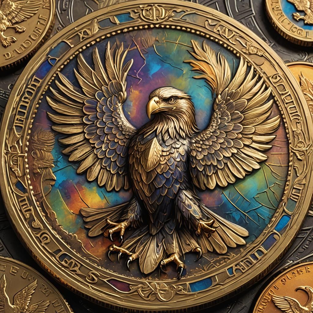 Majestic Eagle on Gold Coin: Fantasy Concept Art