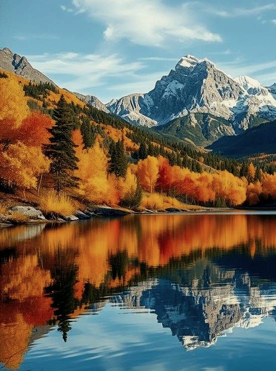 Sierra Nevada Lake Reflection in Gouache Style