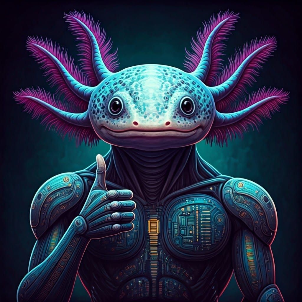 Alien Axolotl in Neon, Cyberpunk Style