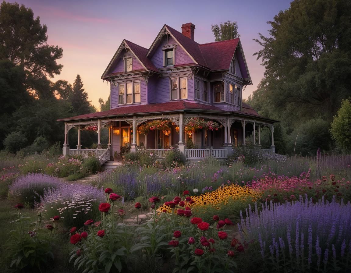 Victorian Farmhouse in Summer Magic Hour